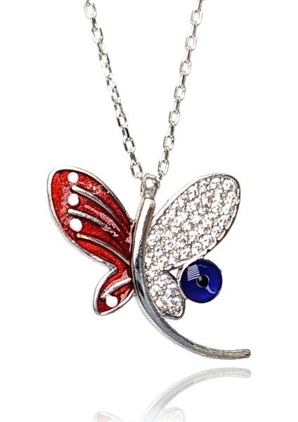 Zirkon Taşlı Yusufçuk Kadın Gümüş Kolye