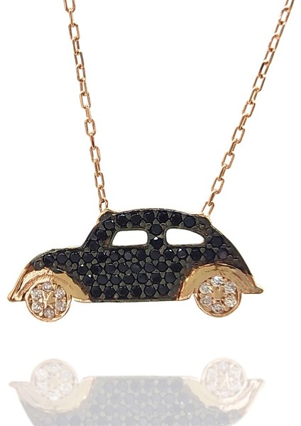 Zirkon Taşlı Rose Araba Kadın Gümüş Kolye