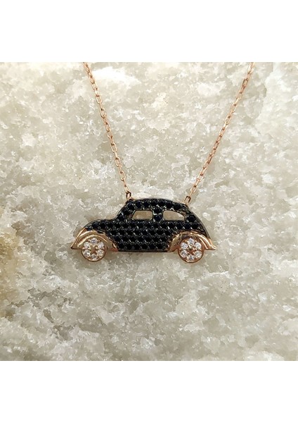 Zirkon Taşlı Rose Araba Kadın Gümüş Kolye modelleri