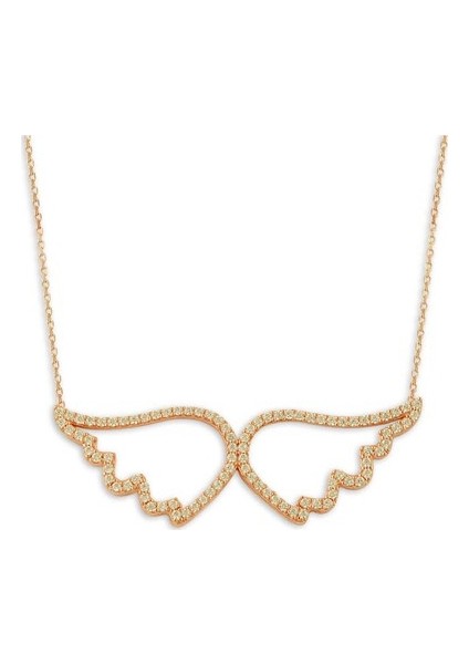 Zirkon Taşlı Rose Melek Kanadı Kadın Gümüş Kolye