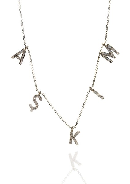 Zirkon Taşlı Aşkım Yazılı Kadın Gümüş Kolye