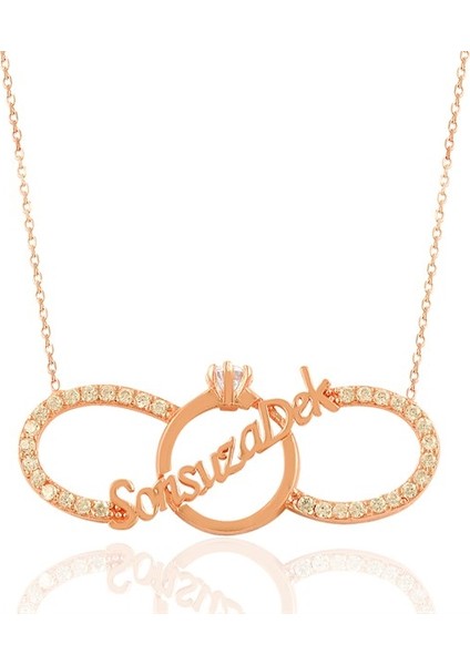 Sonsuza Dek Yazılı Sonsuzluk ve Tektaşlı Rose Kadın Gümüş Kolye