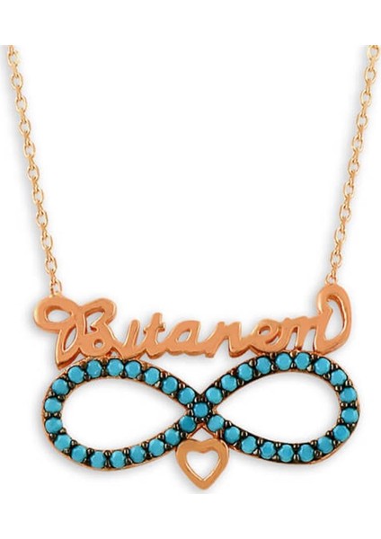 Sevgiliye Hediye Turkuaz Taşlı Bitanem Sonsuzluk Kadın Gümüş Kolye