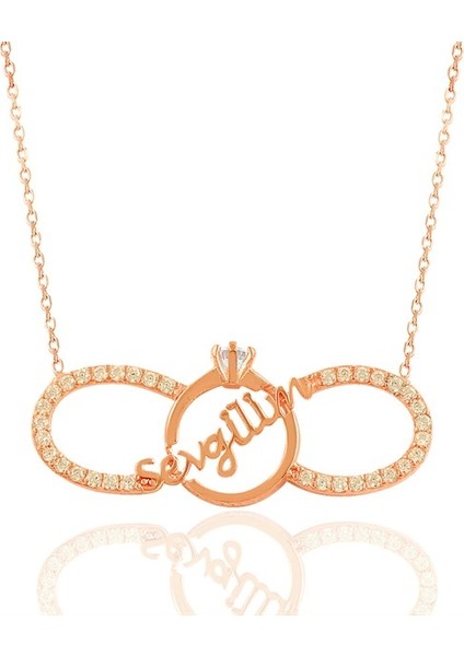 Sevgilim Yazılı Sonsuzluk ve Tektaşlı Rose Kadın Gümüş Kolye