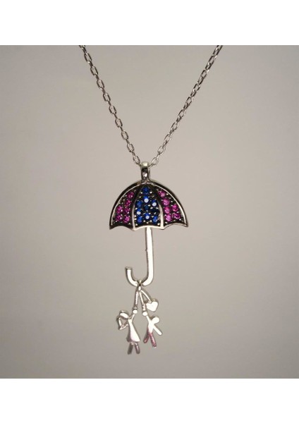 Şemsiyeli Kız ve Erkek Çocuklar Gümüş Kadın Kolye fiyatları
