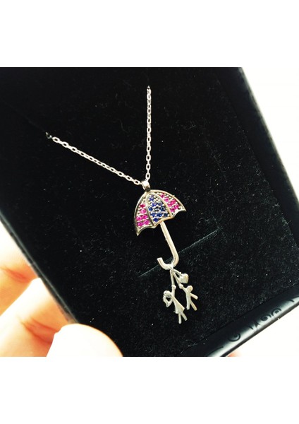 Şemsiyeli Kız ve Erkek Çocuklar Gümüş Kadın Kolye modelleri