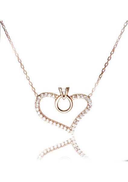 Rose Gümüş Kadın Tektaşlı Kalp Kanadıkolye