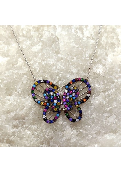 Mix Zirkon Taşlı Kelebek Kadın Gümüş Kolye fiyatları