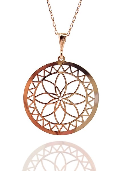 Lotus Çiçeği Motifli Rose Kadın Gümüş Kolye