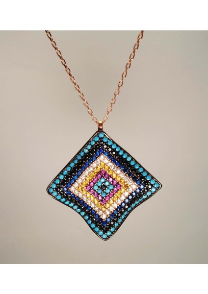 Kare Dalgalı Nazarlık Modeli Kadın Gümüş Kolye Büyük Boy fiyatları