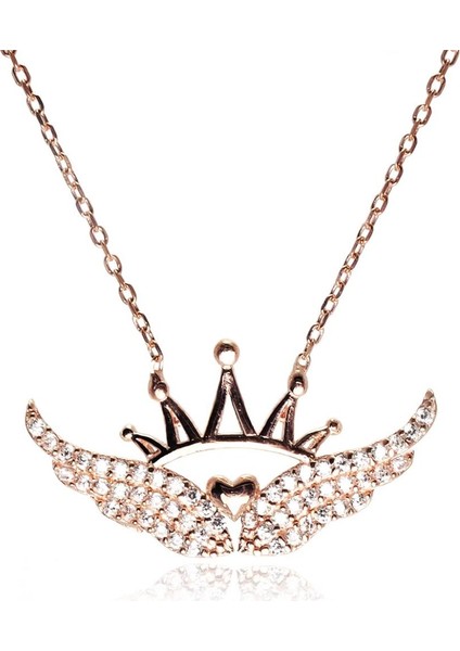 Kanatlı Kraliçe Tacı Rose Kadın Gümüş Kolye