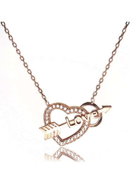 Kalpli Oklu Love Kadın Gümüş Kolye Rose Model