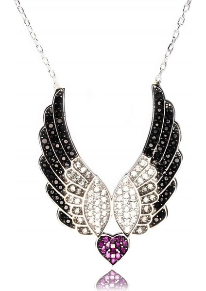 Kalpli Melek Kanadı Büyük Boy Kadın Gümüş Kolye