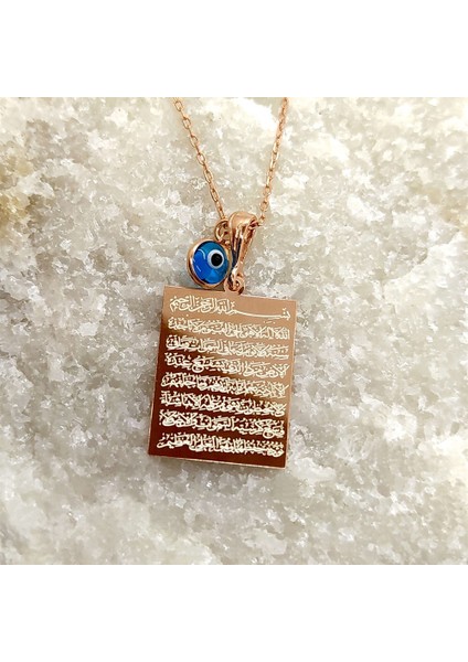 Diktörtgen Ayetel Kürsi Yazılı Rose Kadın Gümüş Kolye fiyatları