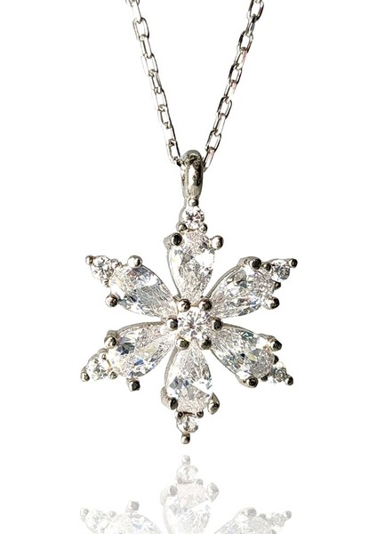 Damla Taşlı Çiçek Figürlü Kadın Gümüş Kolye