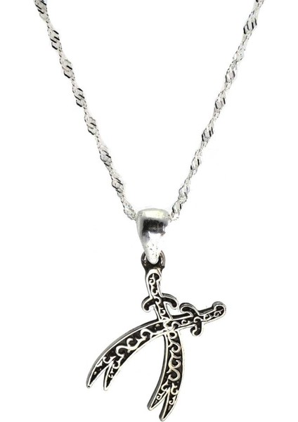 Çift Zülfikarlı Kadın Gümüş Kolye