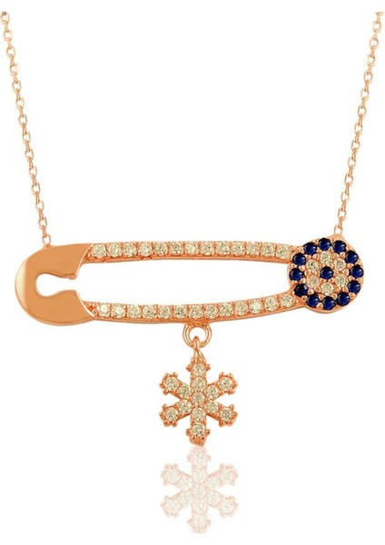 Çengelli İğne Motifli Kadın Gümüş Kolye