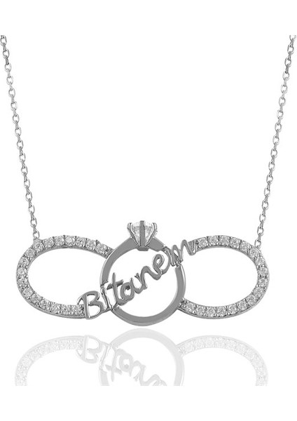 Bitanem Yazılı Sonsuzluk ve Tektaşlı Kadın Gümüş Kolye