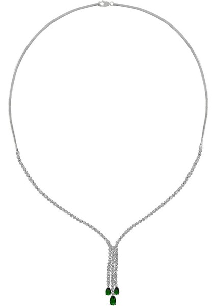 Berva Zümrüt Taşlı Kadın Gümüş Kolye