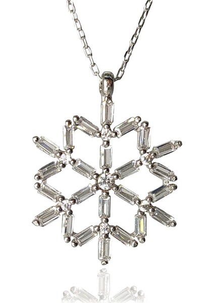 Kadın Gümüş Kolye - Kadın Baget Taşlı Kar tanesi Gümüş Kolye
