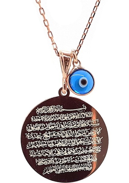 Ayetel Kürsi Yazılı Yuvarlak Model Rose Kadın Gümüş Kolye