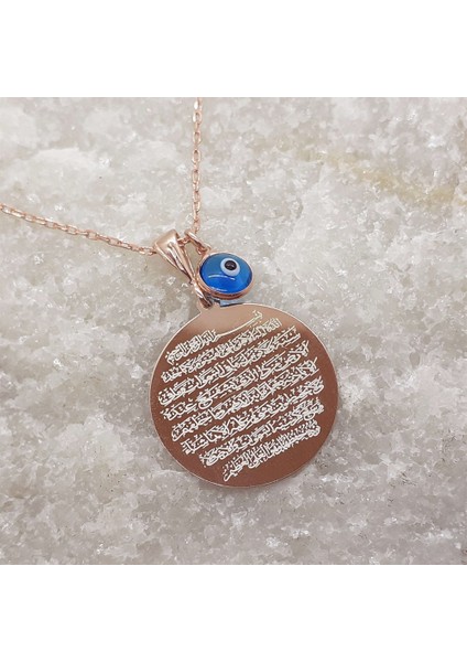 Ayetel Kürsi Yazılı Yuvarlak Model Rose Kadın Gümüş Kolye fiyatları