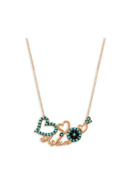 Aşkıma Nazar Değmesin Kalpli Turkuaz Taşlı Kadın Gümüş Kolye