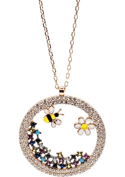 Arı ve Bahar Çiçekleri Rose Kadın Gümüş Kolye modelleri