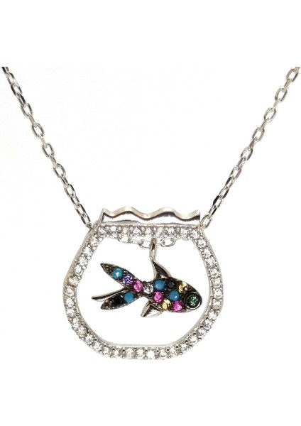 Akvaryumdaki Balık Kadın Gümüş Kolye