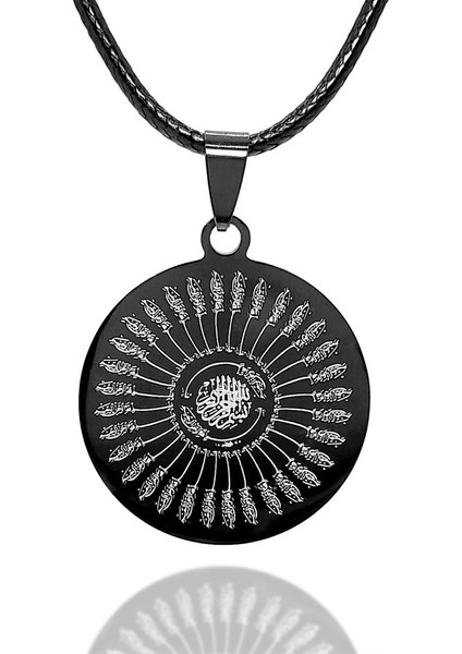 35 Besmele Kadın Erkek Çelik Deri Kolye