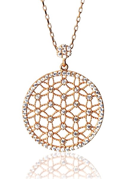 Zirkon Taşlı Rose Yaşam Çiçeği Kadın Gümüş Kolye