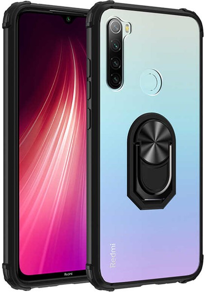 - Xiaomi Redmi Note 8 - Kılıf Yüzüklü Arkası Şeffaf Koruyucu Mola Kapak - Siyah