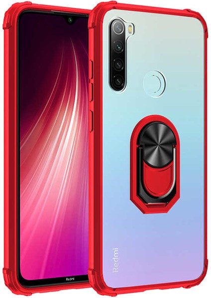 Xiaomi Redmi Note 8 Kılıf Ultra Korumalı Yüzüklü Standlı Mola Kapak + Tam Kaplayan 6D Nano Ekran Koruyucu Kırmızı