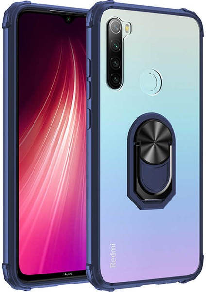 Xiaomi Redmi Note 8 Kılıf Ultra Korumalı Yüzüklü Standlı Mola Kapak + Tam Kaplayan 6D Nano Ekran Koruyucu Lacivert