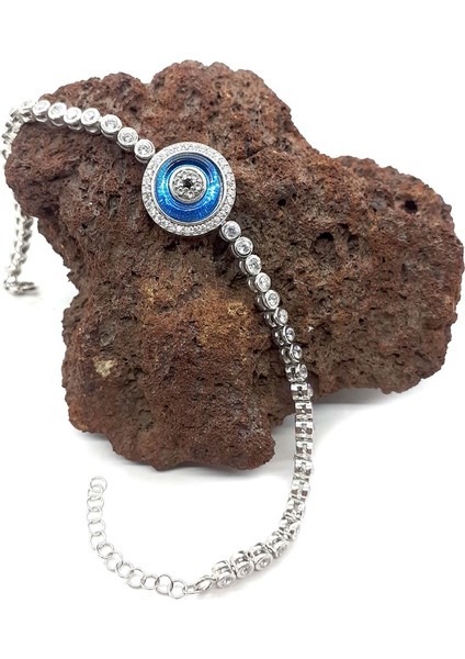 Nazar Boncuklu Zirkon Taşlı Su Yolu Kadın Gümüş Bileklik fırsatları