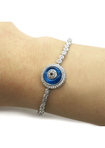 Nazar Boncuklu Zirkon Taşlı Su Yolu Kadın Gümüş Bileklik indirimleri