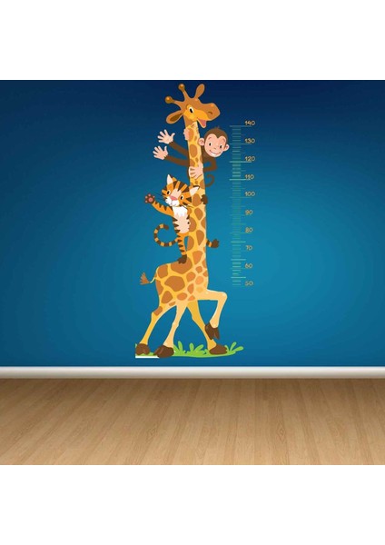 Kt Decoration Zürafa-Kaplan-Maymun Boy Ölçer Çocuk Odası Sticker