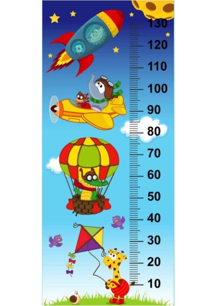 Kt Decoration Sevimli Hayvanlar ile Gökyüzüne Yolculuk Tek Parça Boy Ölçer Duvar Sticker