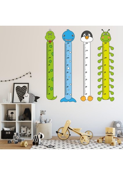 Kt Decoration Penguen Tırtıl Balina Yılan 4'lü Boy Ölçer Set Duvar Sticker