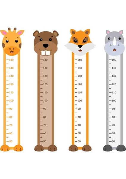 Kt Decoration Sevimli Hayvanlar 4 Adet Boy Ölçer Duvar Sticker Mega Set