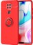 Xiaomi Redmi Note 9 Kılıf Ultra Korumalı Yüzüklü Manyetik Ravel Silikon Kırmızı + Tam Kaplayan 5D Cam Ekran Koruyucu 1