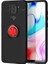 Xiaomi Redmi Note 9 Kılıf Ultra Korumalı Yüzüklü Manyetik Ravel Silikon Siyah Kırmızı + Tam Kaplayan 6D Nano Ekran Koruyucu 1