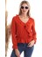 20343266 Ayrobin Kruvaze Fırfırlı Uzun Kol Bluz Kiremit 5