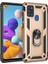 Samsung Galaxy A21S Kılıf Çift Katmanlı Yüzüklü Manyetik Vega Kapak Gold + Tam Kaplayan 5D Cam Ekran Koruyucu 1