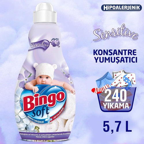 Bingo Soft Konsantre Çamaşır Yumuşatıcısı Sensitive 1440 ml Ekonoi Paketi 4'lü