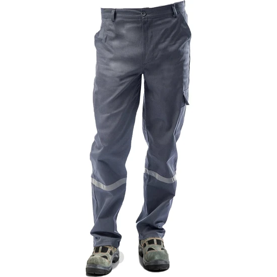 Çamdalı İş Elbiseleri 7/7 Gabardin Kışlık Gri İşçi Pantolonu Kalın Reflektörlü İş Pantolonu XXL
