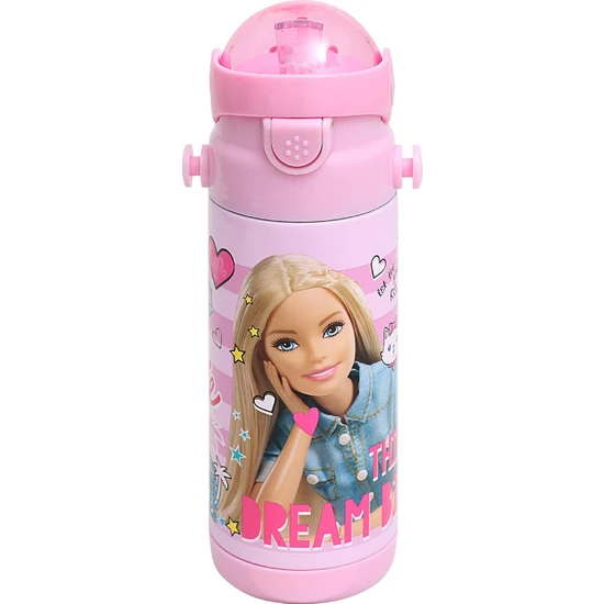 Frocx Kız Çocuk Barbie Paslanmaz Çelik Suluk Matara Pembe 500 ml