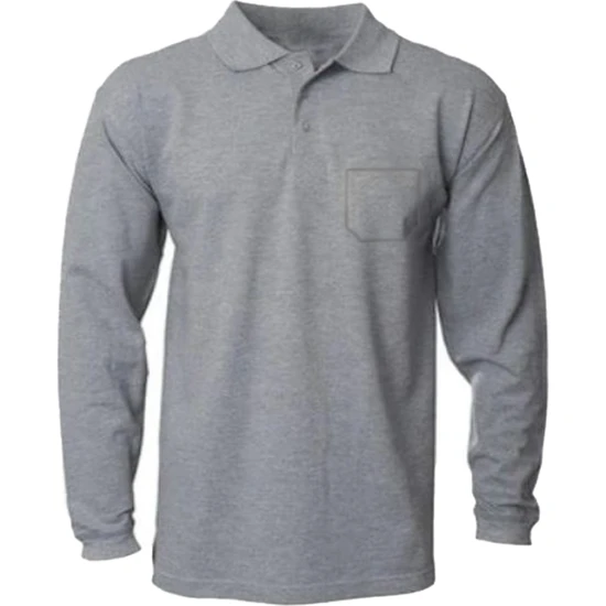 Çamdalı İş Elbiseleri Polo Yaka Gri Uzun Kollu Sweatshirt İş Tişörtü L