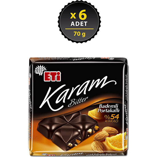 Eti Karam Bademli Portakallı Kakaolu Bitter Çikolata 60 g x Fiyatı