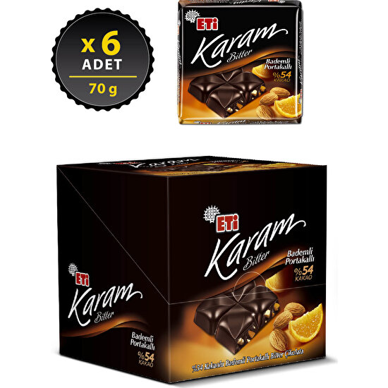 Eti Karam Bademli Portakallı Kakaolu Bitter Çikolata 70 g x Fiyatı